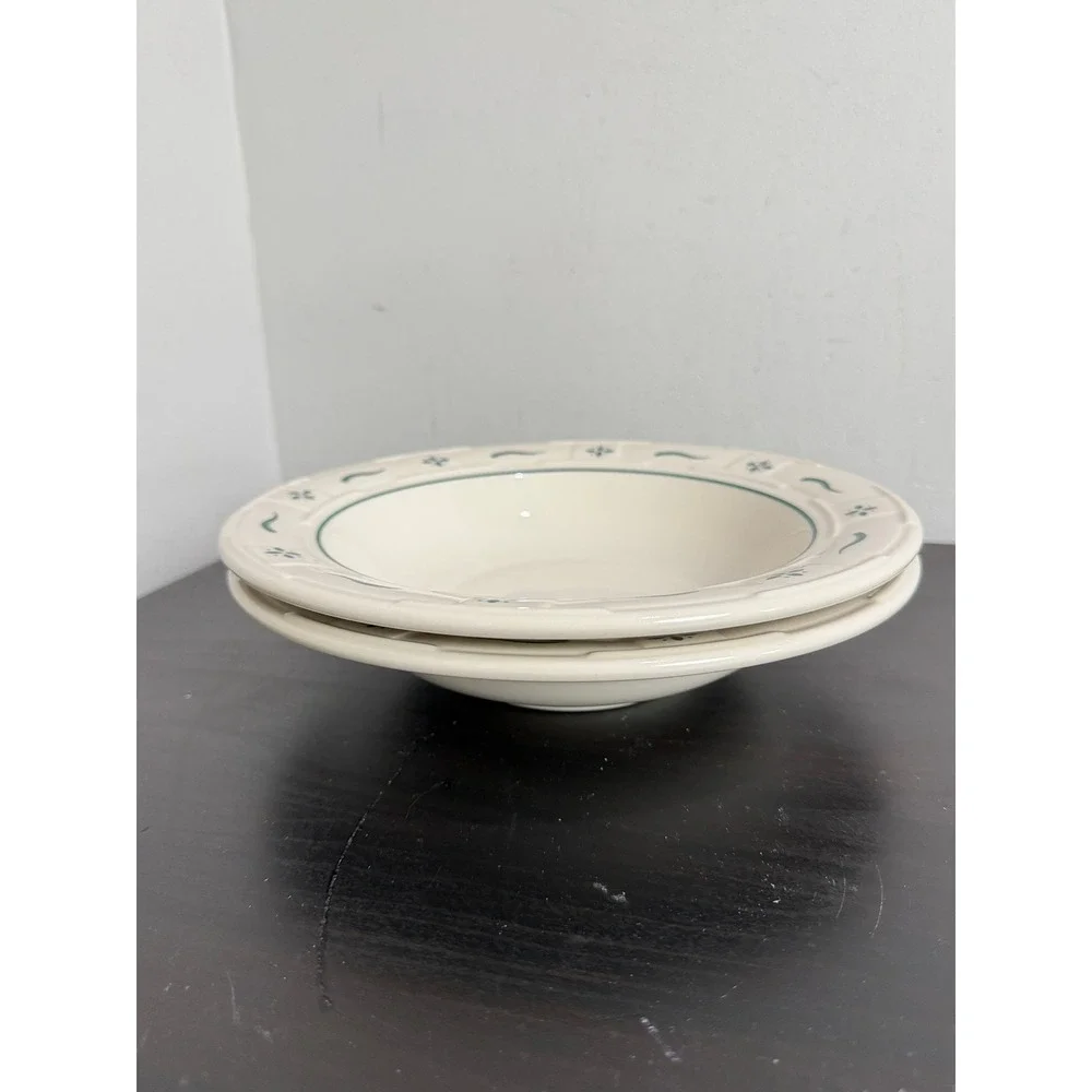 Longaberger Woven Traditions Heritage Green Pasta Soup Bowls Set of 2 9.75